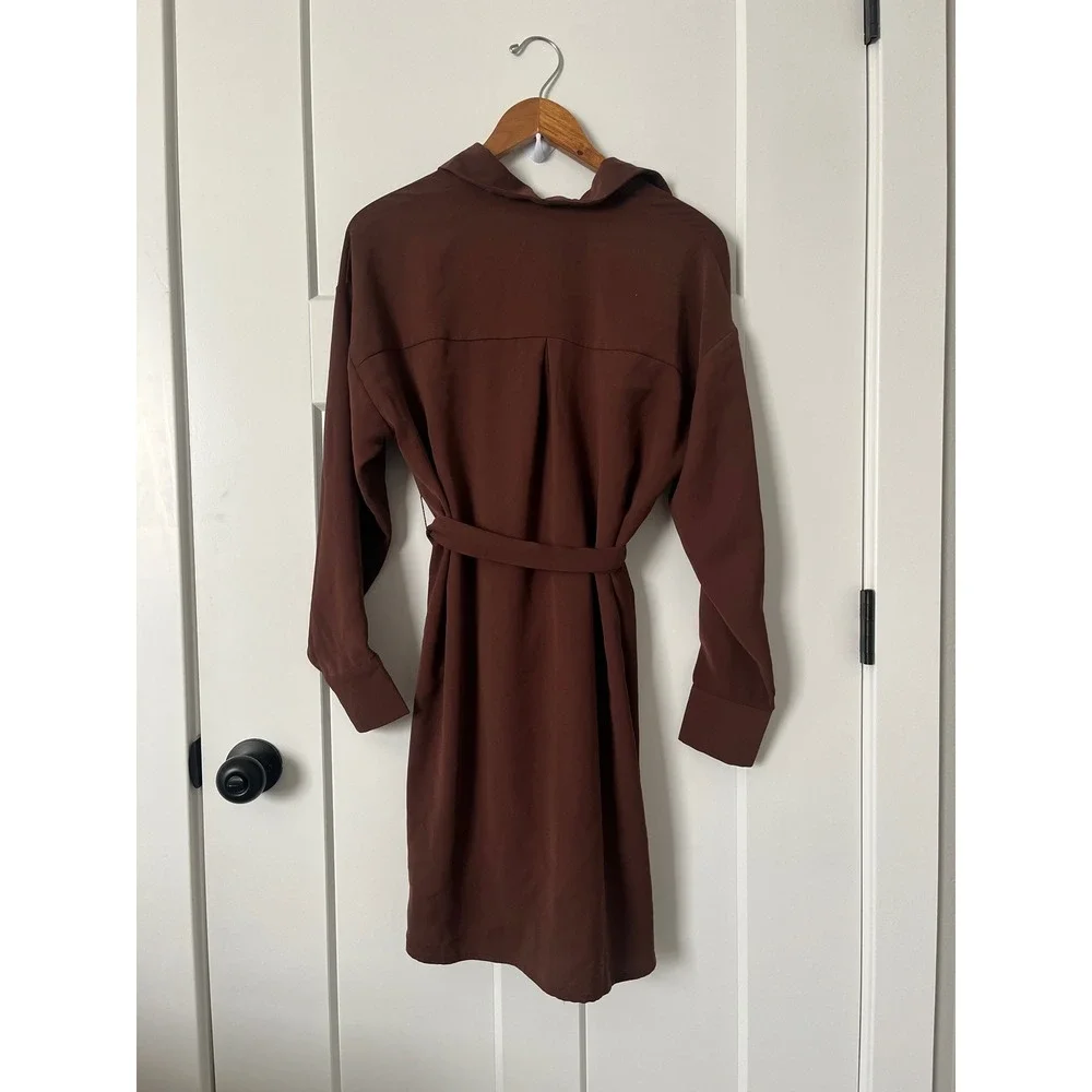 Forever 21 Women Brown Long Sleeve Button Down Belted Shirt Dress Size S Small - Picture 5 of 5